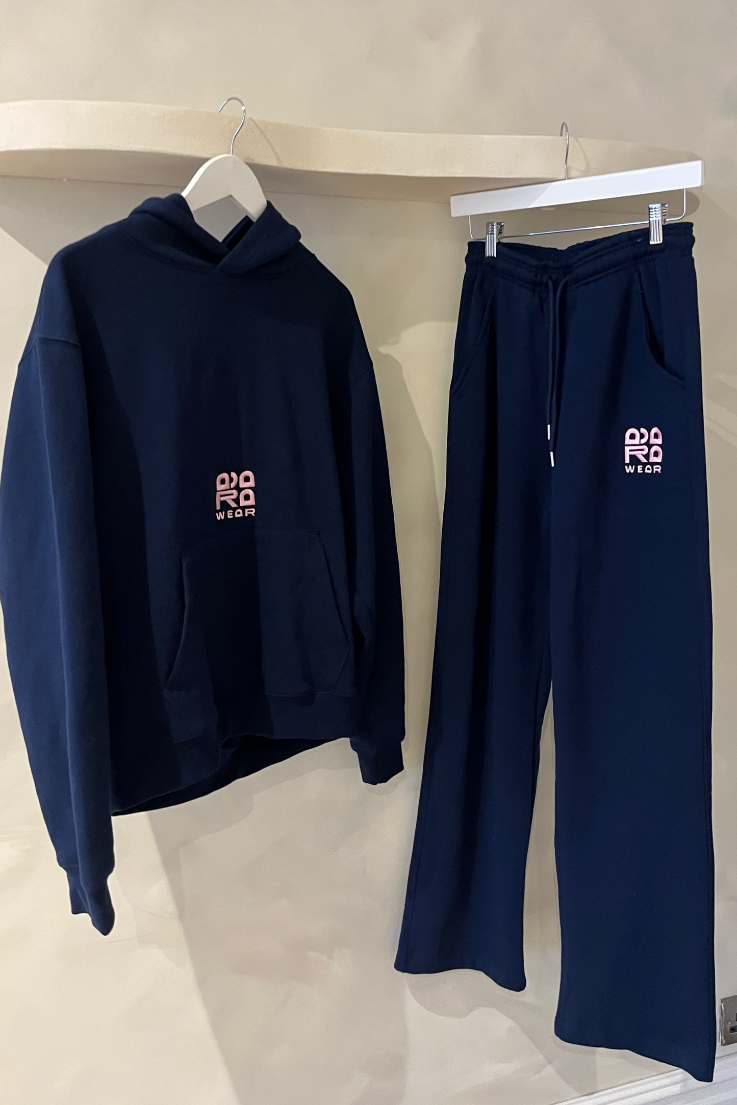 Navy Joggers with Pink Embroidered Pockets