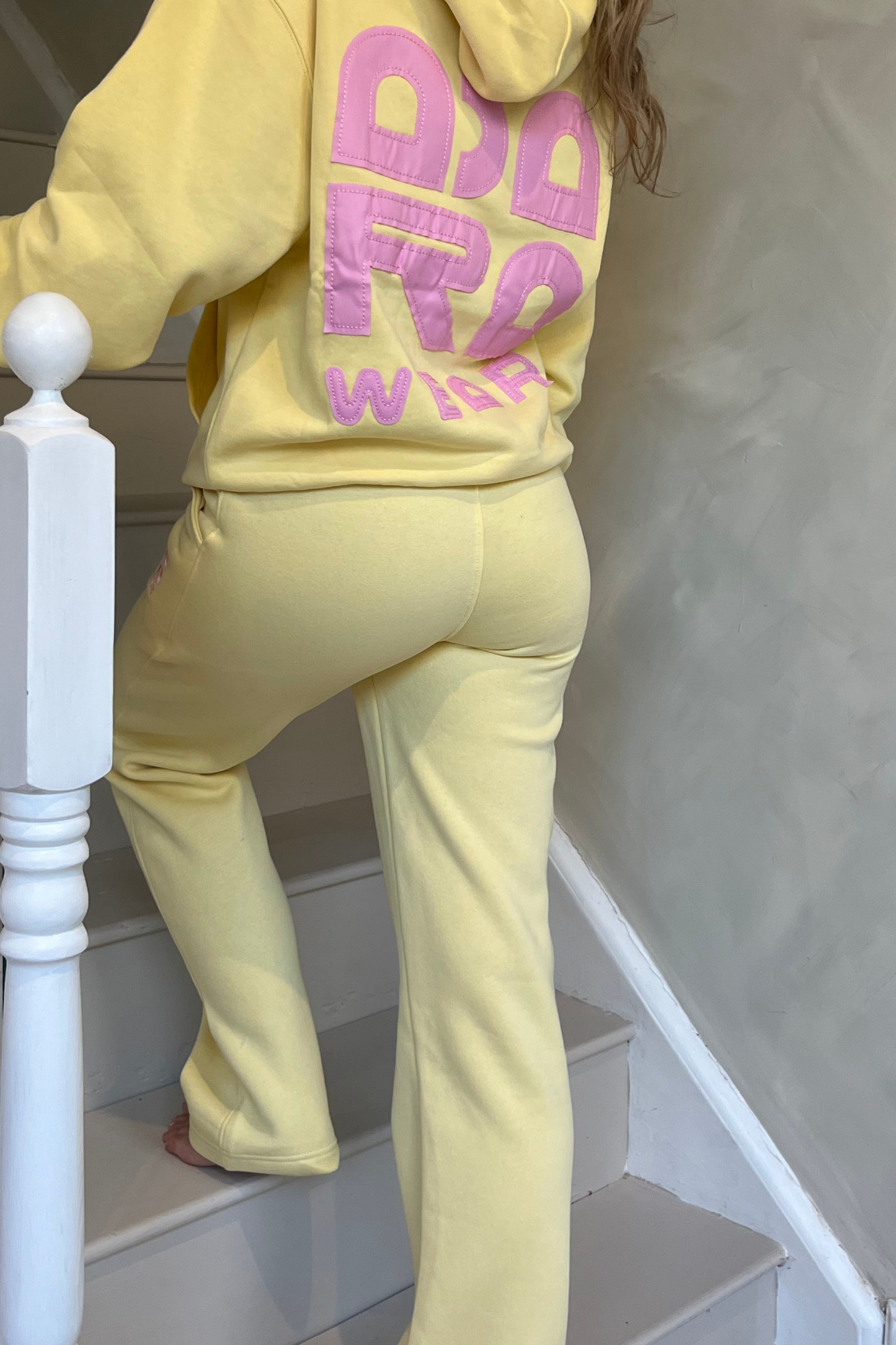 Yellow Joggers with Pink Embroidery