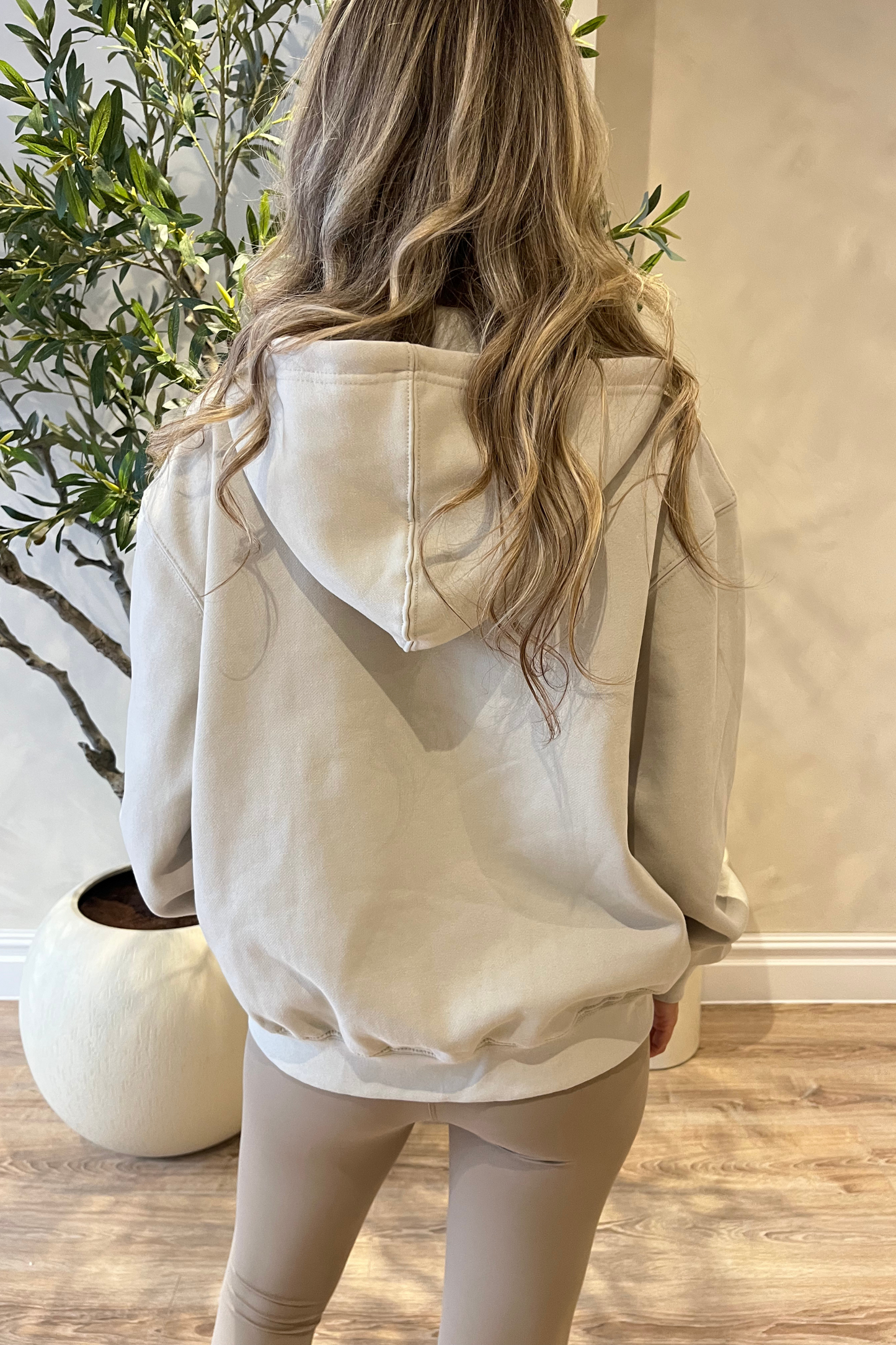 Beige Oversized Zip-Up Hoodie with Matching Embroidery