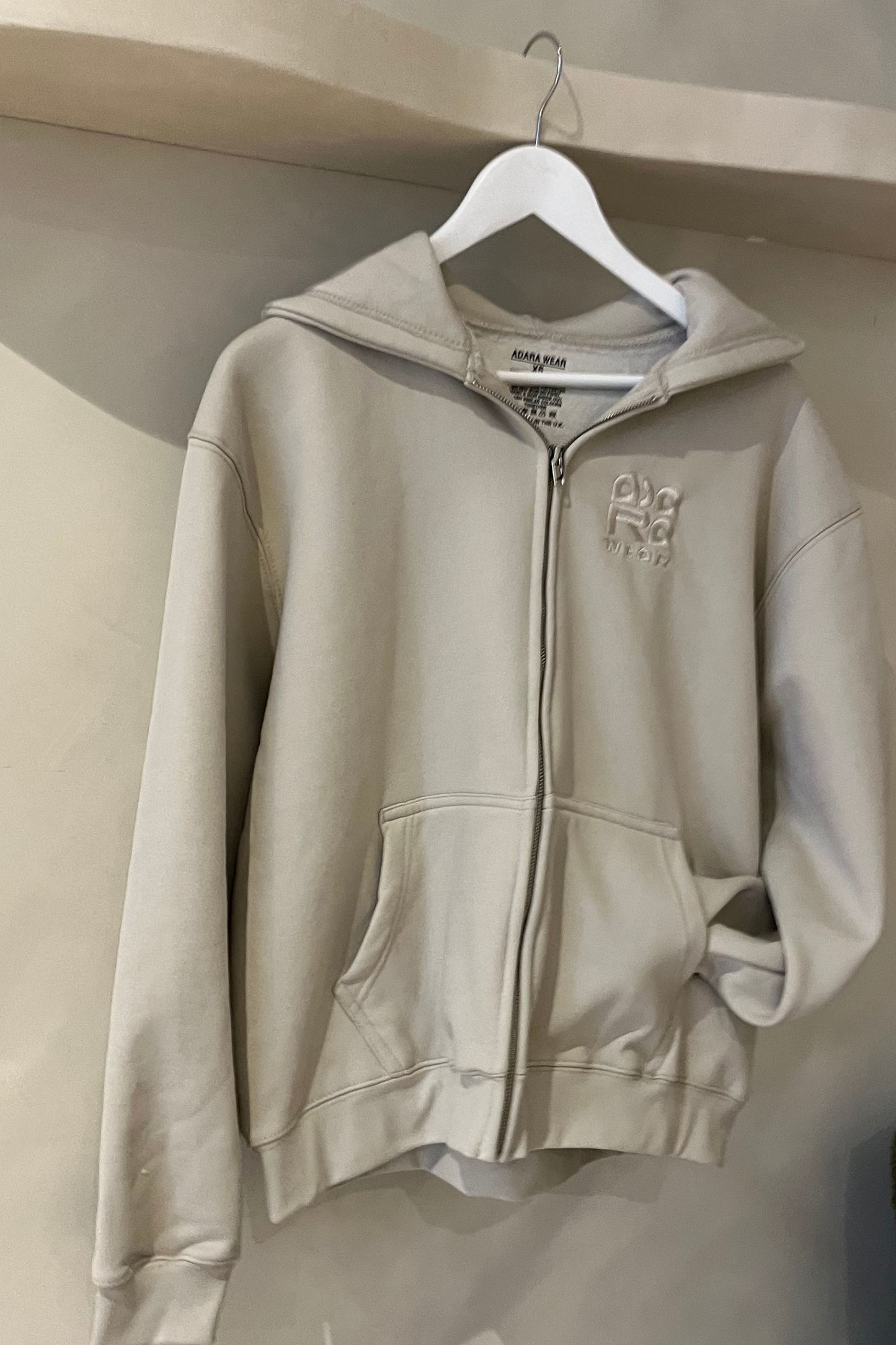 Beige Oversized Zip-Up Hoodie with Matching Embroidery