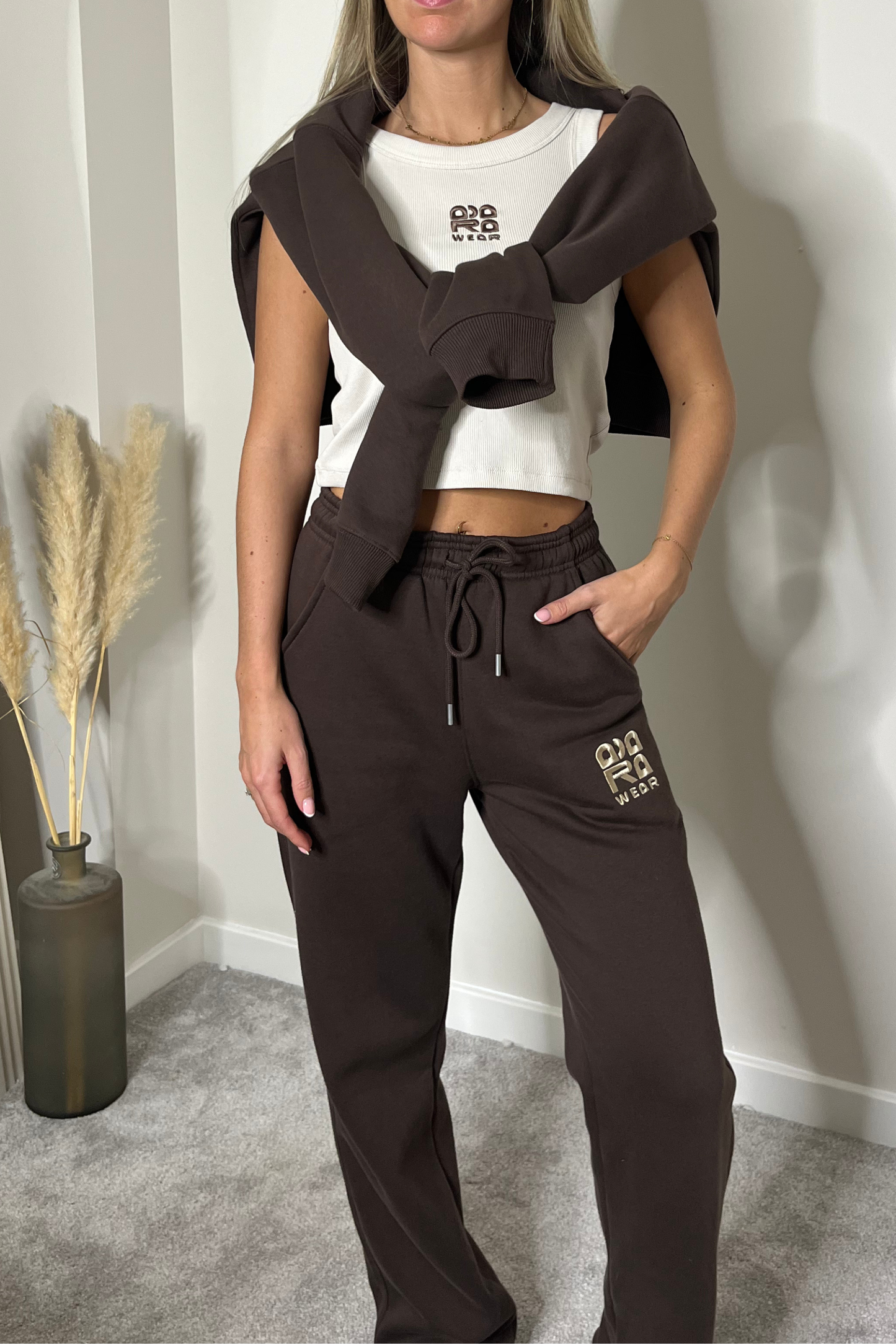 Brown Joggers with beige embroidery