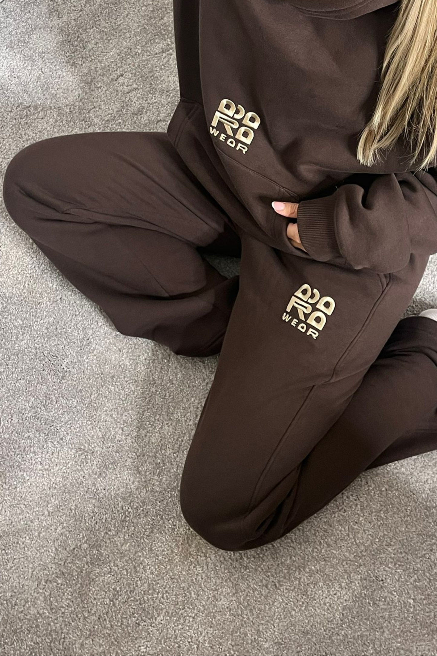 Brown Joggers with beige embroidery