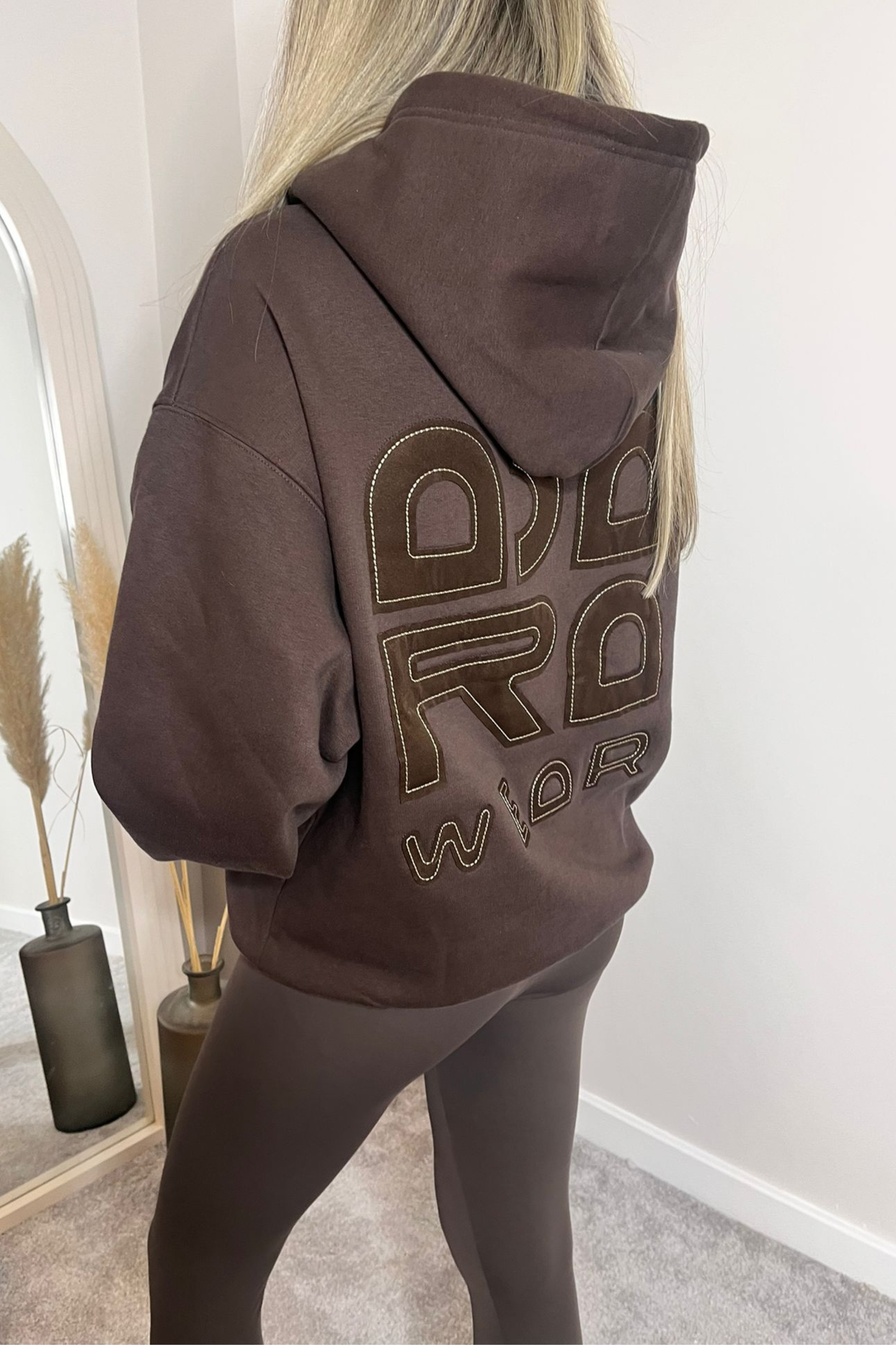 Brown Hoodie with beige contrasting stitching
