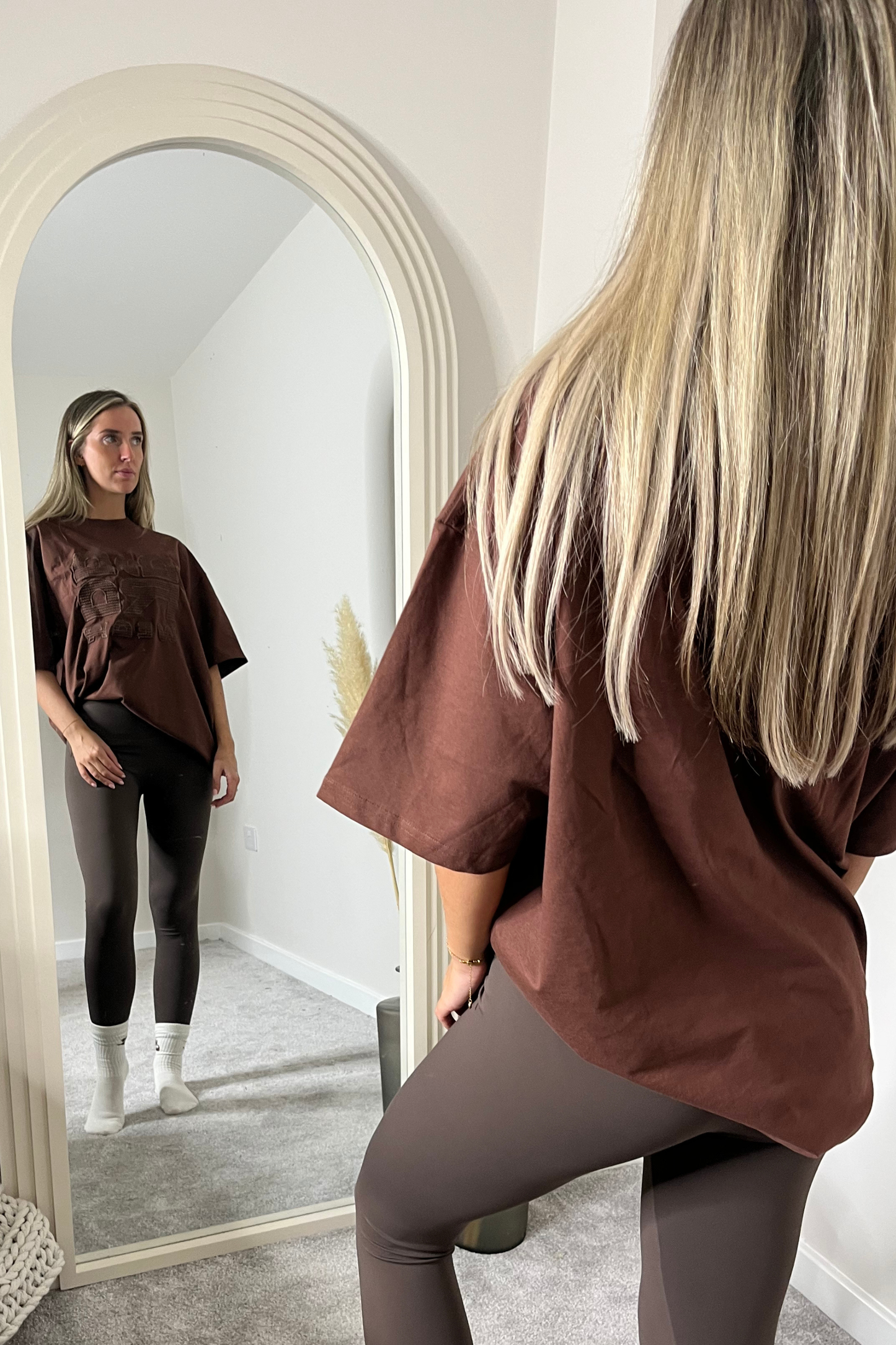 Brown Oversized embroidery t-shirt