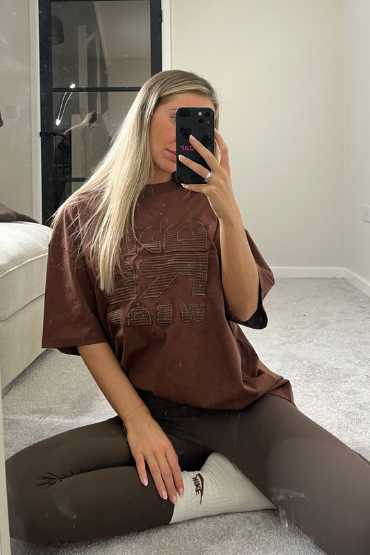 Brown Oversized embroidery t-shirt